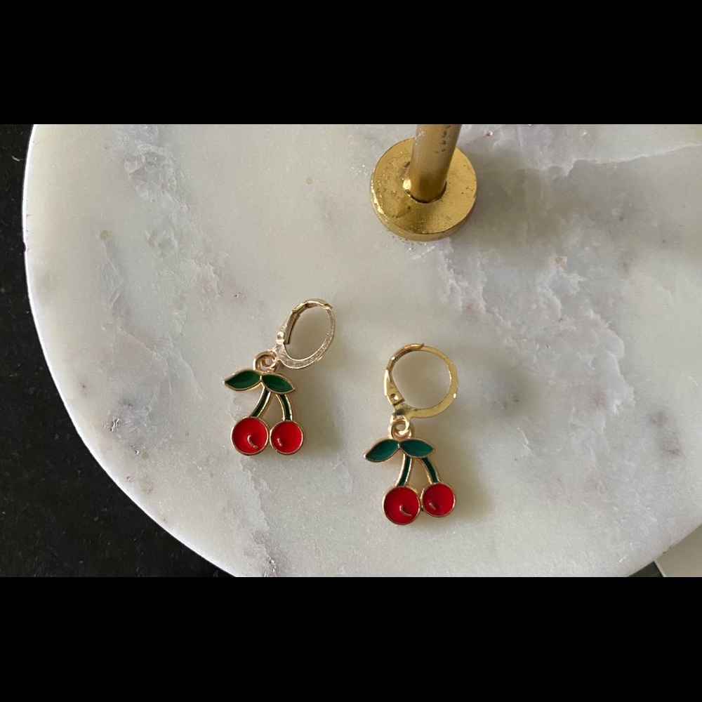 MAKE ME AND OFFER NWT Red Cherry Gold Charm Huggie Earrings